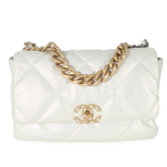 Chanel White Iridescent Calfskin Medium Chanel 19 Flap Bag - Picture 1 of 8
